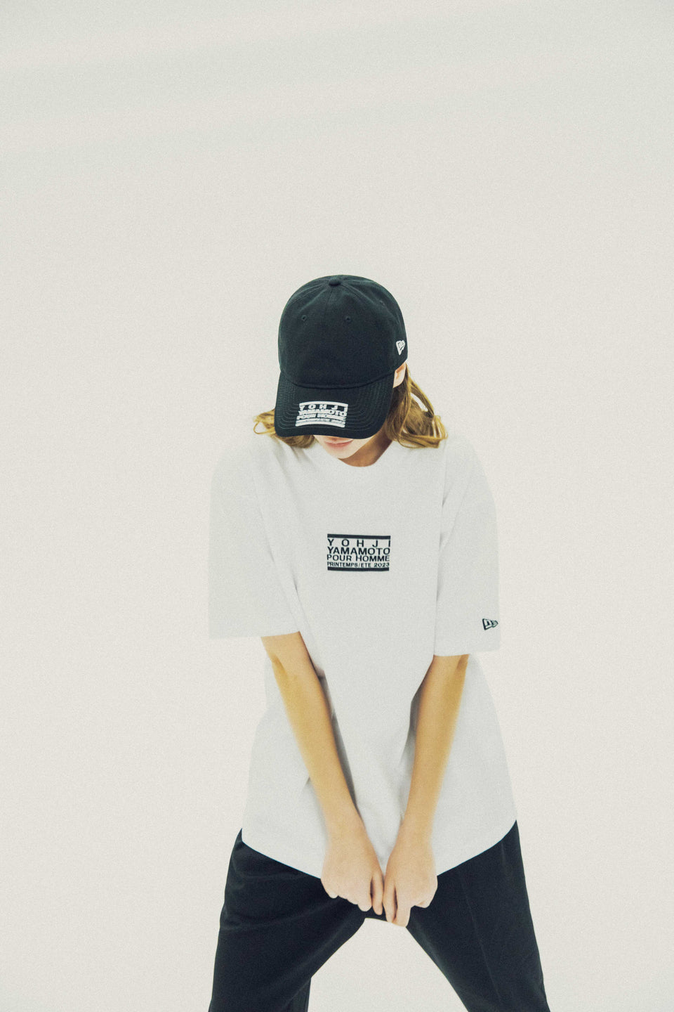 半袖 コットン Tシャツ Yohji Yamamoto SS23 ボックスロゴ ホワイト レギュラーフィット