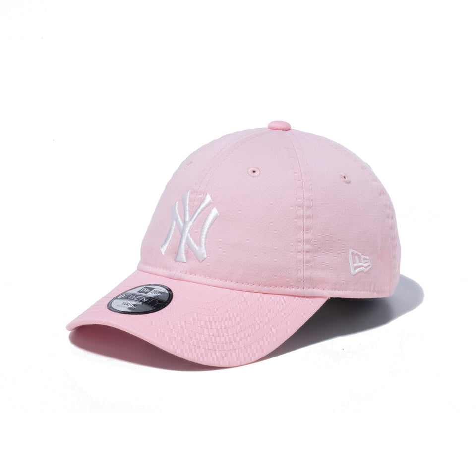 Youth 9TWENTY ウォッシュドコットン ニューヨーク・ヤンキース ピンク × ホワイト ハンドウォッシャブル