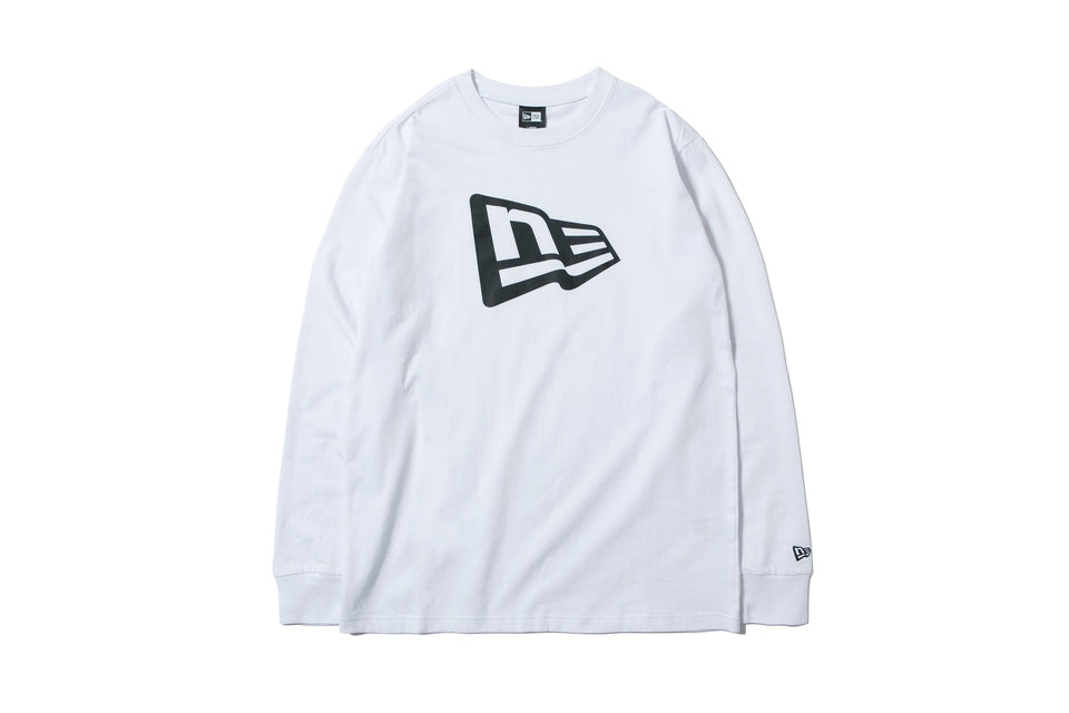 長袖 コットン Tシャツ フラッグロゴ ホワイト × ブラック レギュラーフィット