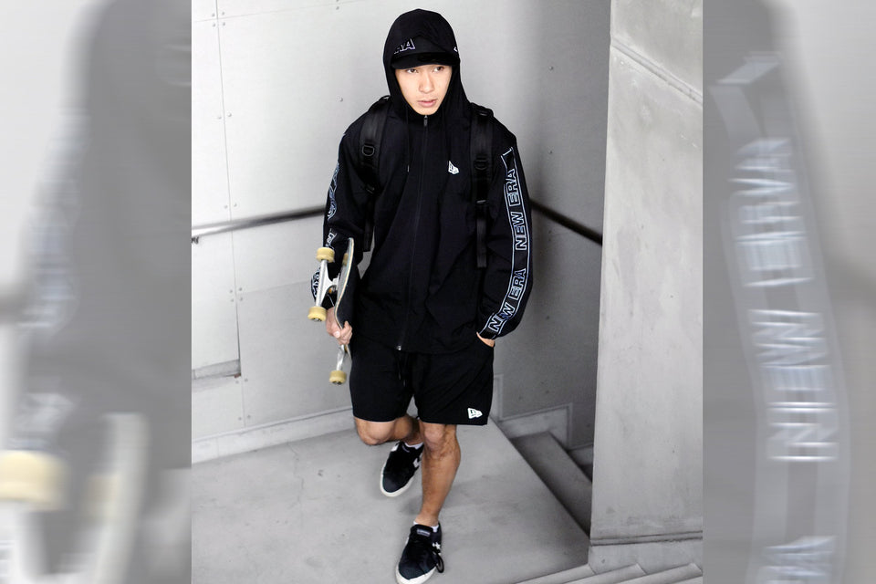 トラックハーフパンツ ニューエラ ワードマーク ブラック × ホワイト 【NEW ERA WORKOUT】