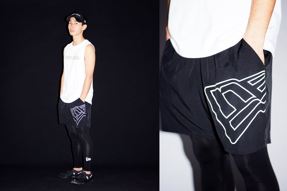 ハイブリッド ハーフパンツ フラッグロゴ ブラック × ホワイト 【NEW ERA WORKOUT】