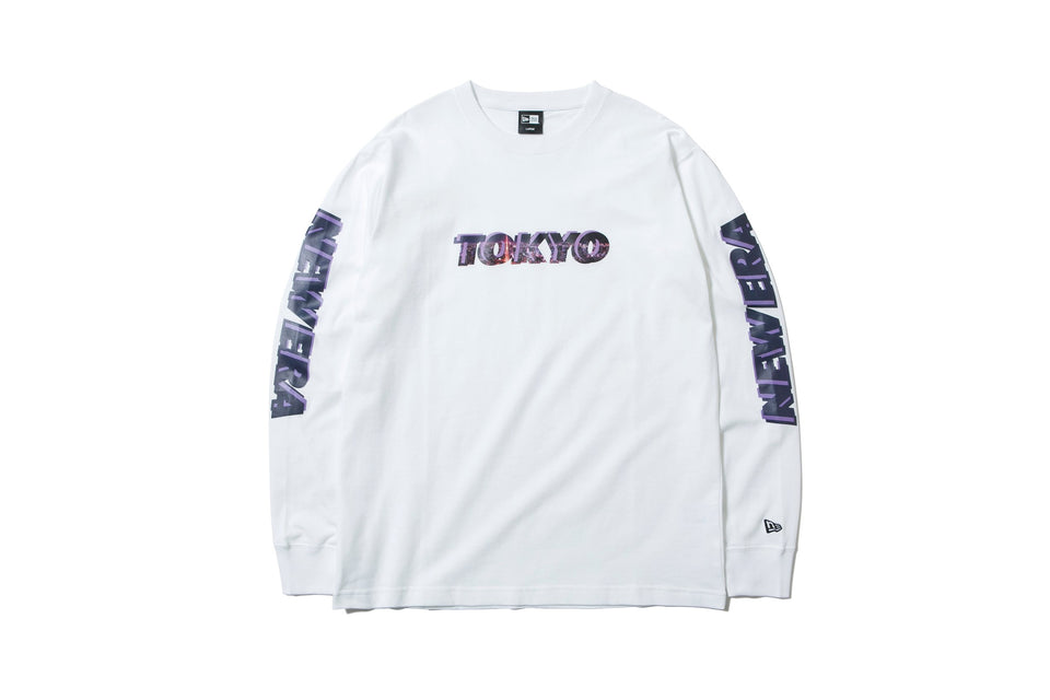 長袖 コットン Tシャツ シティーランドスケイプ ホワイト
