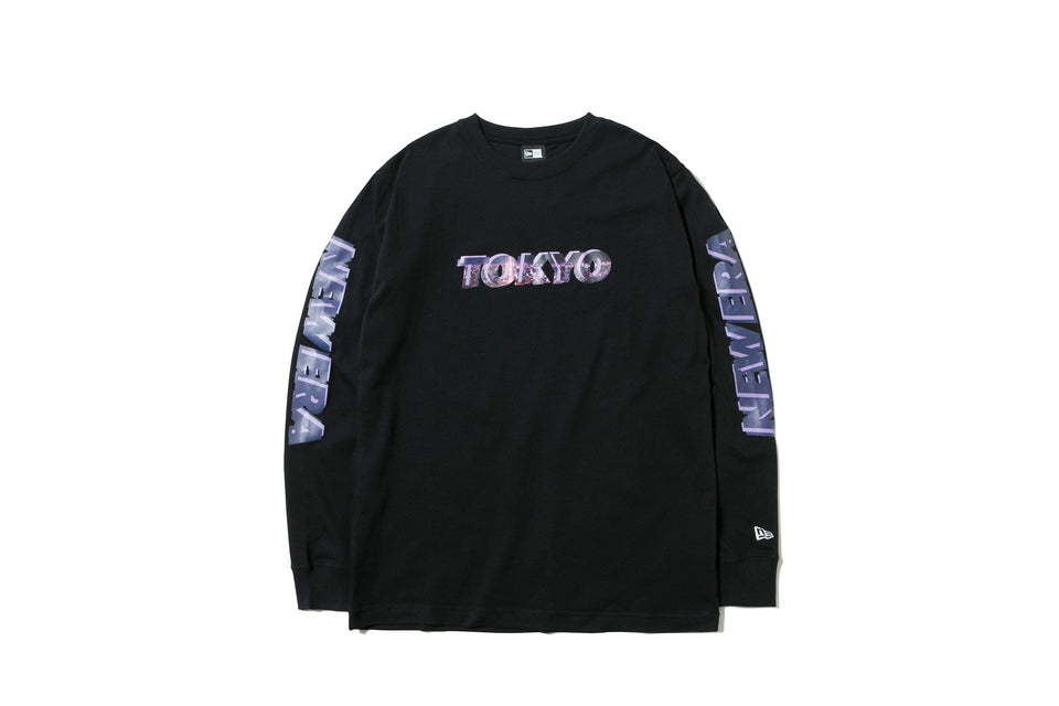 長袖 コットン Tシャツ シティーランドスケイプ ブラック