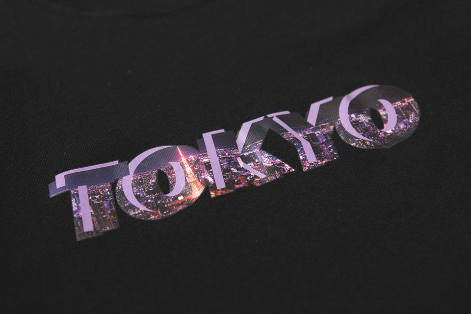 長袖 コットン Tシャツ シティーランドスケイプ ブラック