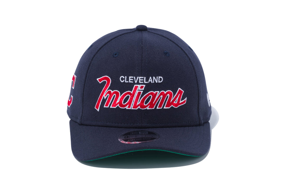 9FIFTY ストレッチスナップ MLB チームロゴ スクリプト クリーブランド・インディアンス ネイビー × スノーホワイト ラディアントレッド