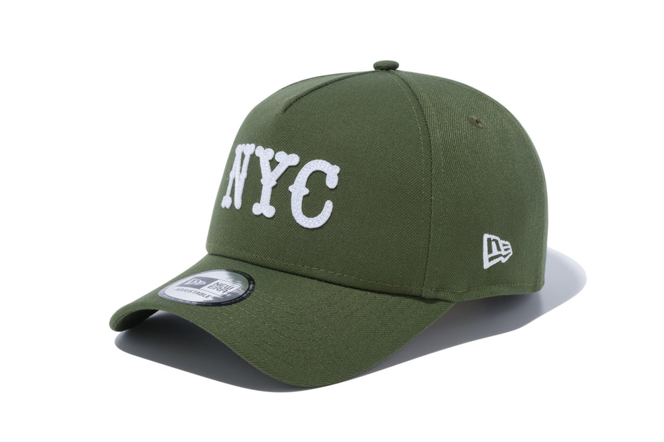 9FORTY A-Frame フェルトパッチ NYC ロゴ ライフルグリーン ホワイトアップリケ