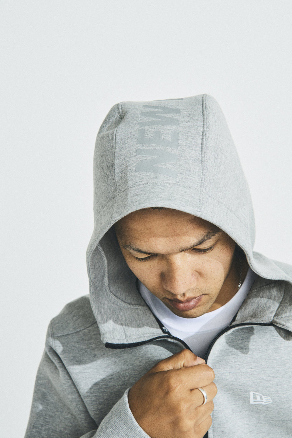 テックスウェット フルジップフーディージャケット ニューエラ フードロゴ グレー 【Performance Apparel】