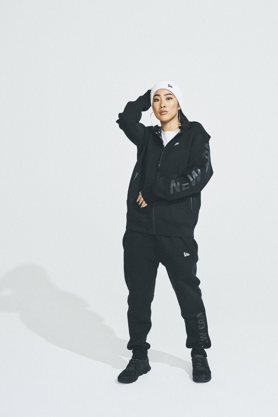 テックスウェット フルジップフーディージャケット ニューエラ フードロゴ ブラック 【Performance Apparel】