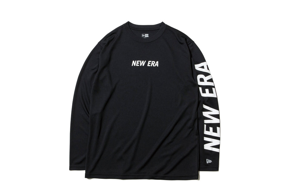 長袖 テック Tシャツ ニューエラ フロント & スリーブ ブラック × ホワイト 【 Performance Apparel 】