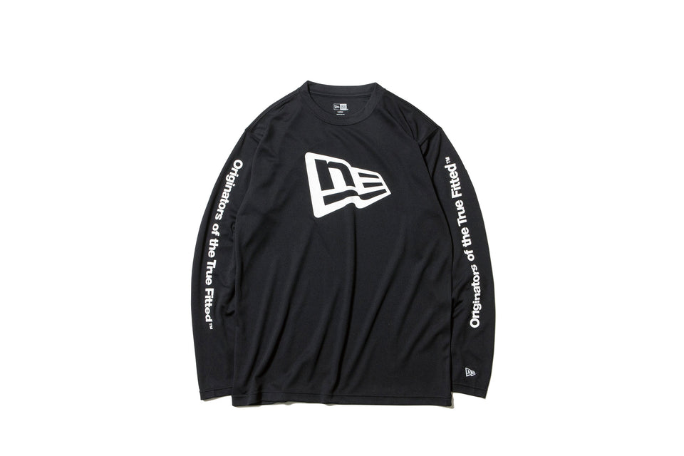 長袖 テック Tシャツ フラッグ & Originators of the True Fitted ブラック × ホワイト 【 Performance Apparel 】