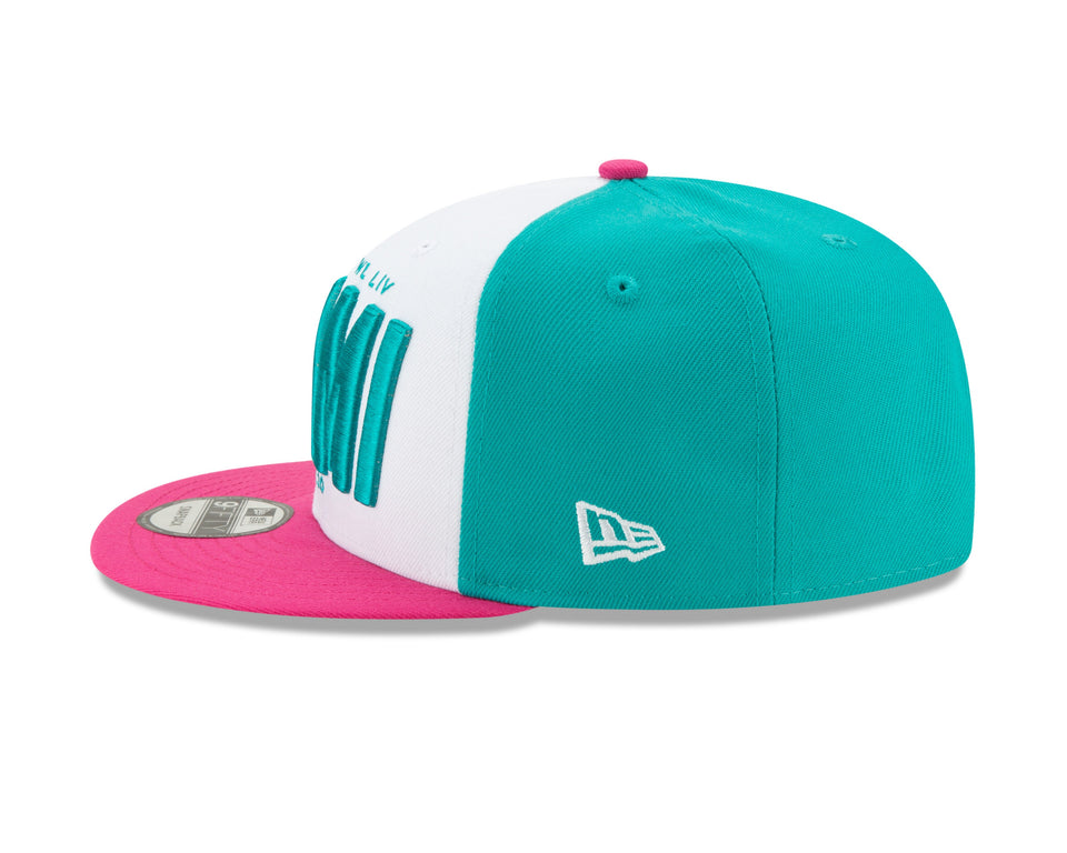 9FIFTY NFL スーパーボウルLIV MIAMI カラーブロック アクア ホワイト ブライトローズバイザー