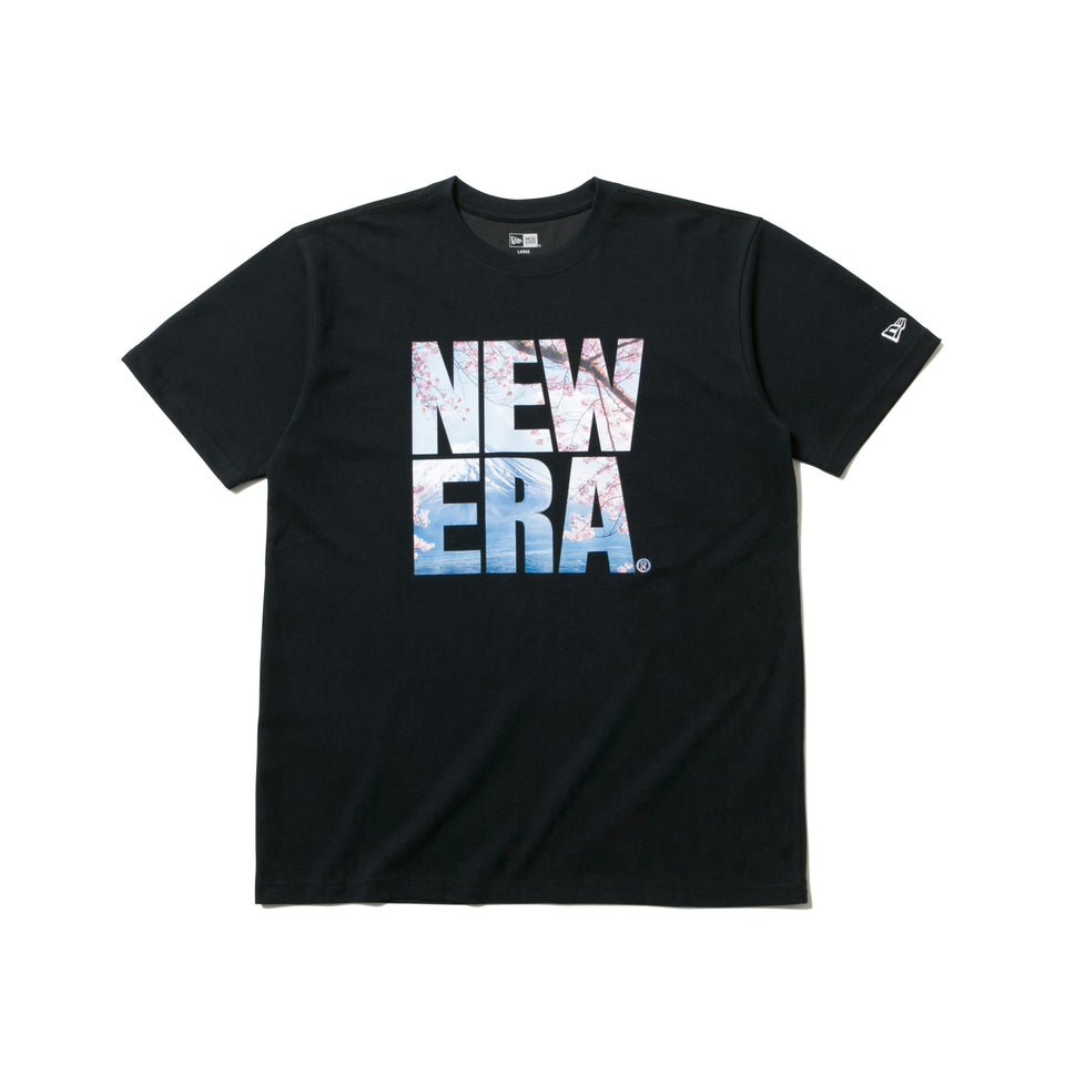 半袖 パフォーマンス Tシャツ 桜 富士山 スクエアニューエラ ブラック レギュラーフィット