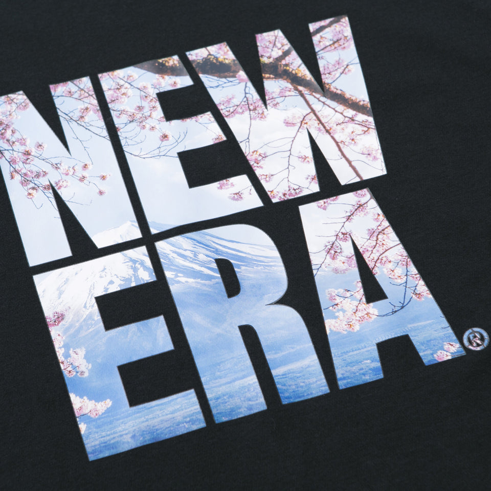 半袖 パフォーマンス Tシャツ 桜 富士山 スクエアニューエラ ブラック レギュラーフィット