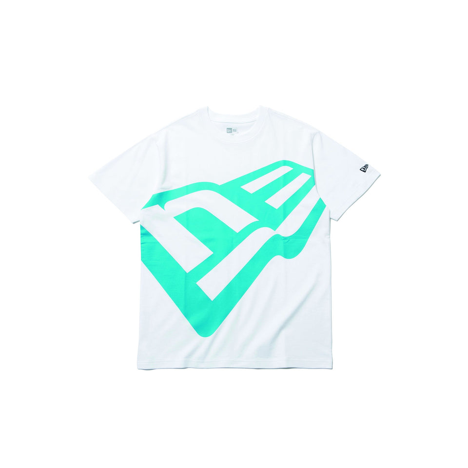 半袖 コットン Tシャツ ズームアップ フラッグロゴ ホワイト × ネオンブルー レギュラーフィット