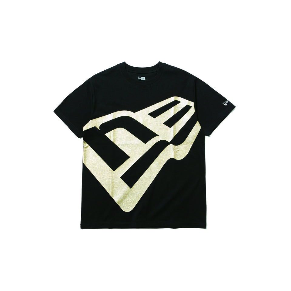 半袖 コットン Tシャツ ズームアップ フラッグロゴ ブラック × ゴールドラメ レギュラーフィット