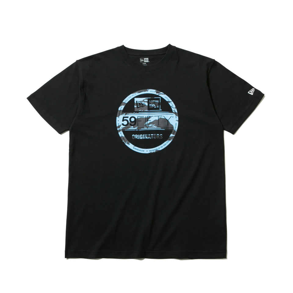 コットン Tシャツ タイガーストライプカモ バイザーステッカー ブラック × ブラック ライトブルー  レギュラーフィット