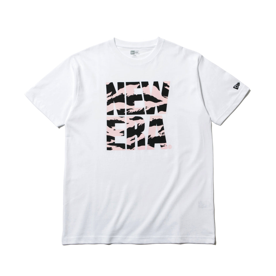 コットン Tシャツ タイガーストライプカモ スクエアニューエラ ホワイト × ブラック ピンク  レギュラーフィット
