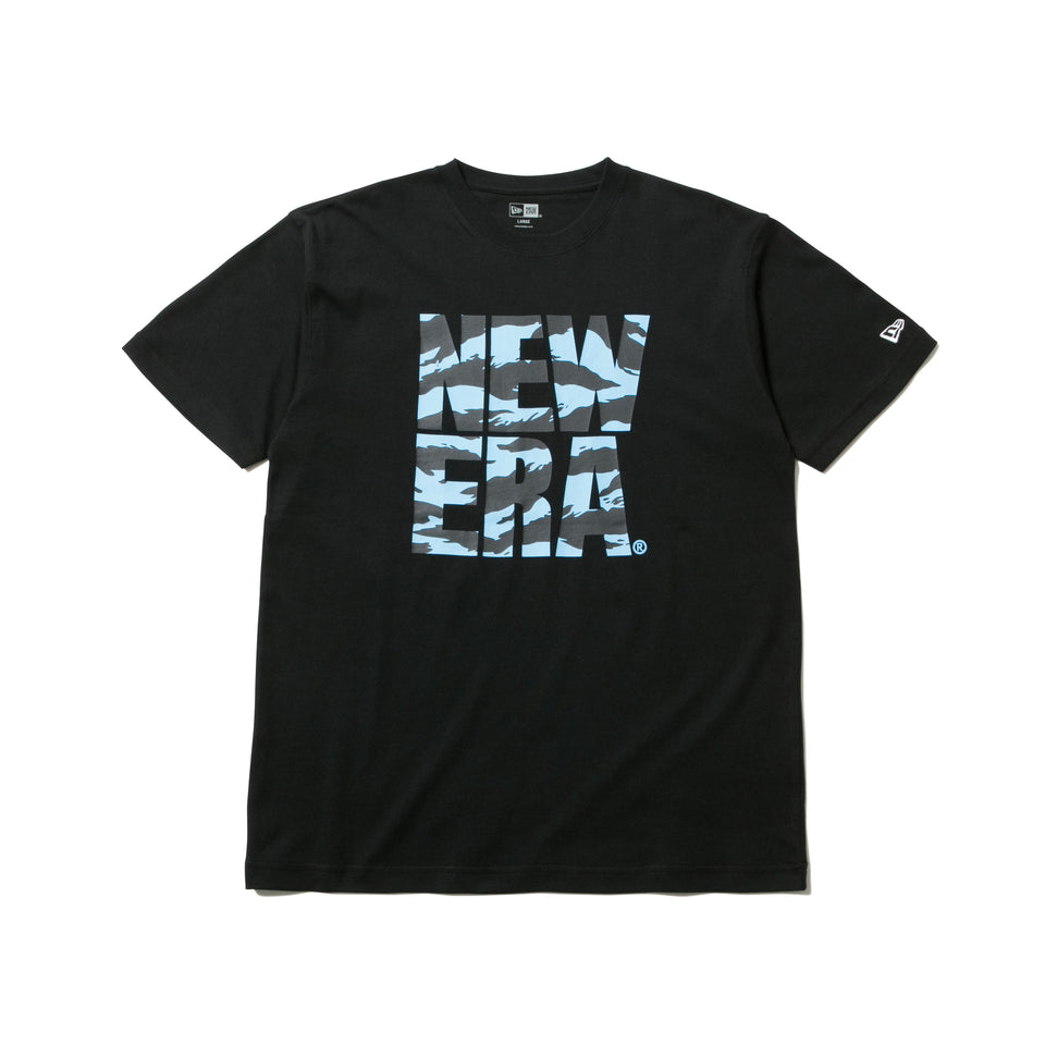 コットン Tシャツ タイガーストライプカモ スクエアニューエラ ブラック × ブラック ライトブルー  レギュラーフィット