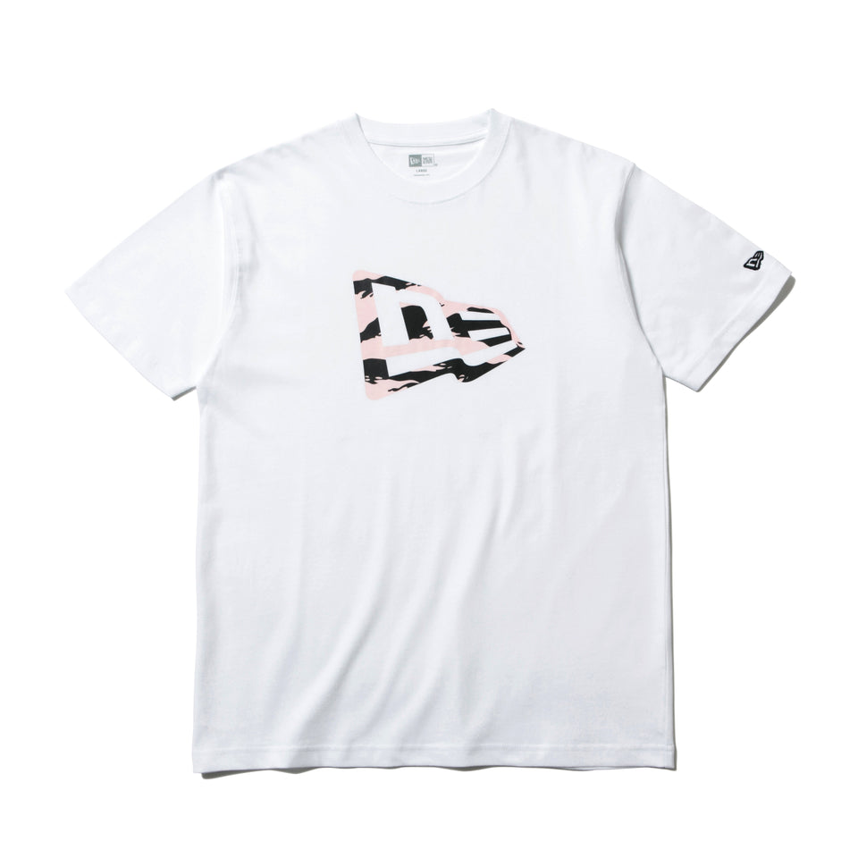 コットン Tシャツ タイガーストライプカモ フラッグロゴ ホワイト × ブラック ピンク  レギュラーフィット