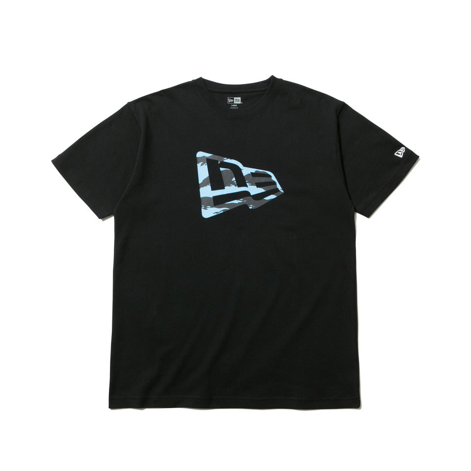コットン Tシャツ タイガーストライプカモ フラッグロゴ ブラック × ブラック ライトブルー  レギュラーフィット