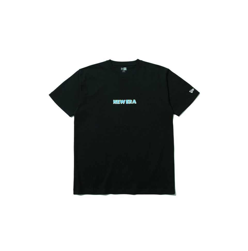 半袖 コットン Tシャツ ハンドリトゥンロゴ ブラック × ブルー/イエロー/ホワイト レギュラーフィット