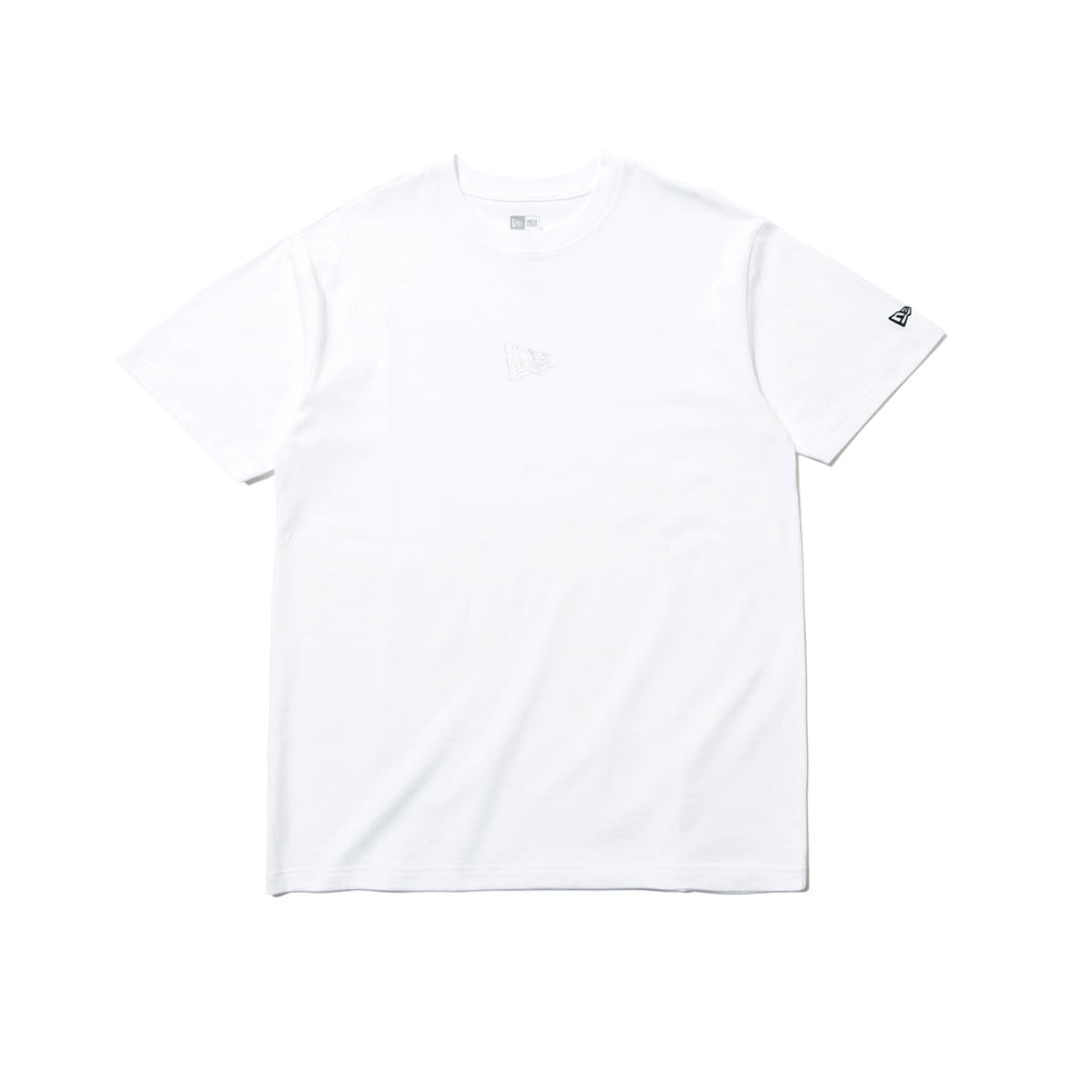半袖 コットン Tシャツ ミニフラッグロゴ ホワイト × シルバー レギュラーフィット
