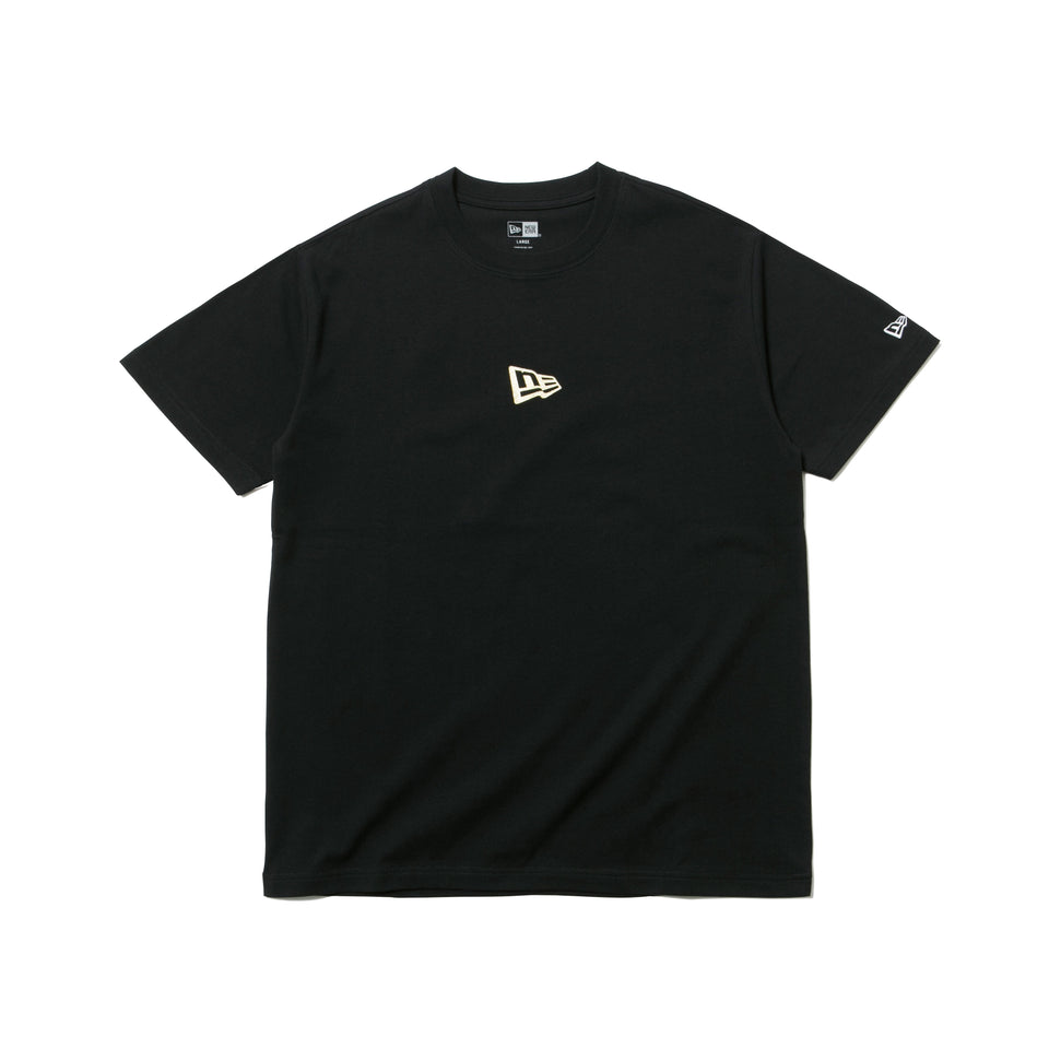 半袖 コットン Tシャツ ミニフラッグロゴ ブラック × ゴールド レギュラーフィット