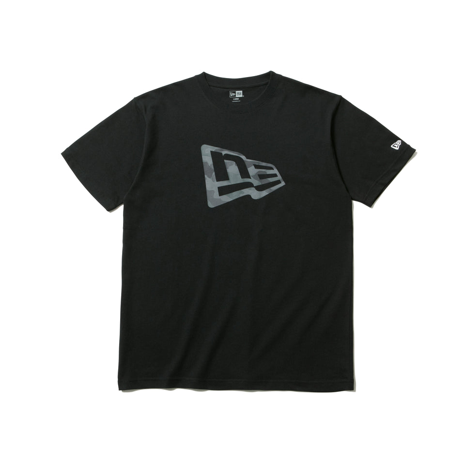 半袖 コットン Tシャツ ウッドランドカモダーク フラッグロゴ ブラック レギュラーフィット