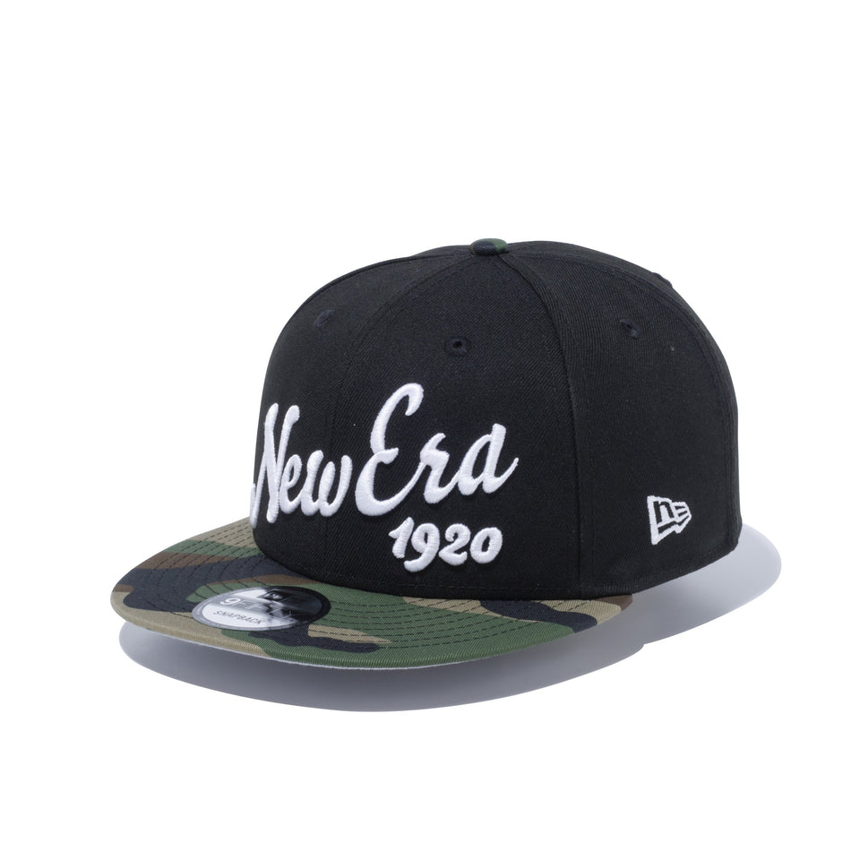 9FIFTY ビッグロゴ New Era 1920 ブラック × ホワイト ウッドランドカモバイザー