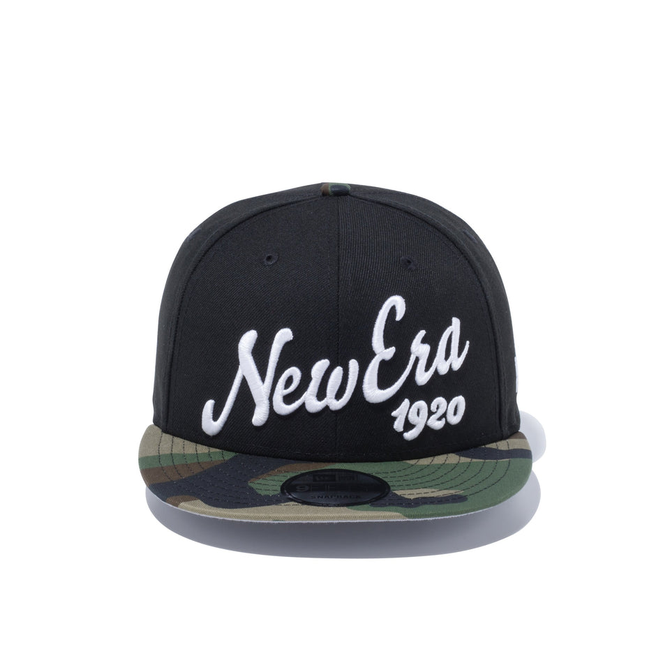 9FIFTY ビッグロゴ New Era 1920 ブラック × ホワイト ウッドランドカモバイザー