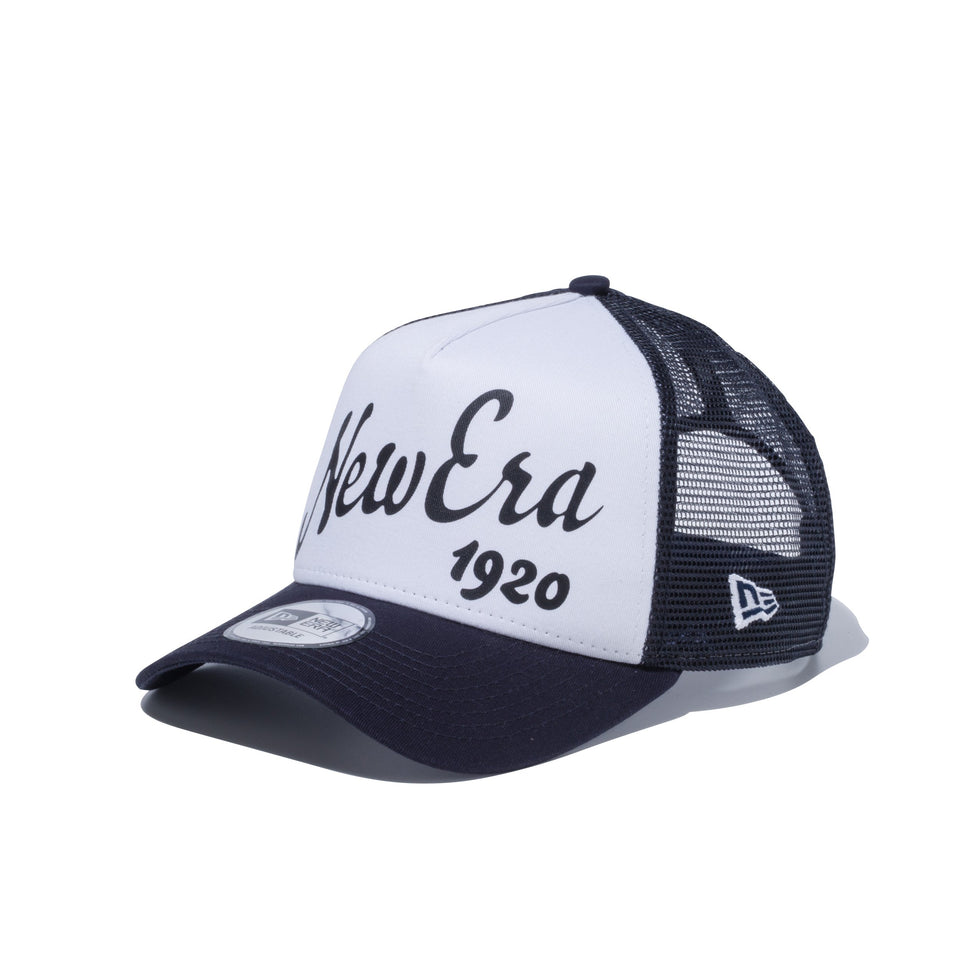 9FORTY A-Frame トラッカー ビッグロゴ New Era 1920 ホワイト / ネイビーメッシュ ネイビーバイザー