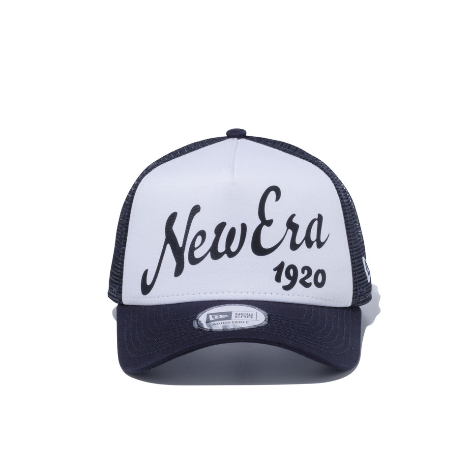 9FORTY A-Frame トラッカー ビッグロゴ New Era 1920 ホワイト / ネイビーメッシュ ネイビーバイザー