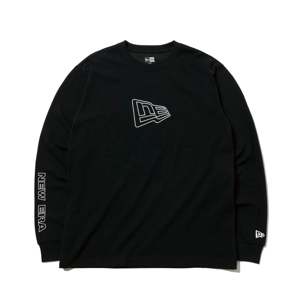 長袖 パフォーマンス Tシャツ アウトラインフラッグ & ワードマークスリーブ ブラック 【NEW ERA WORKOUT】