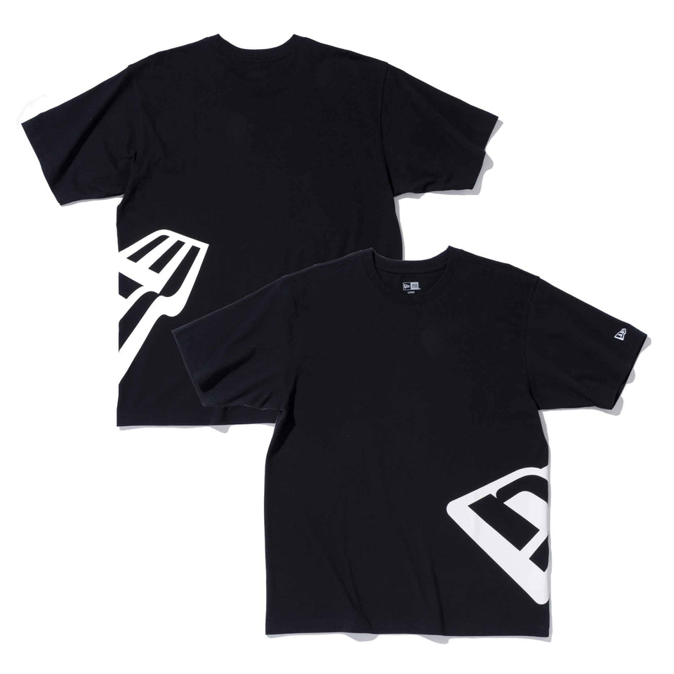 【ストア限定】半袖 コットン Tシャツ サイドロゴ フラッグロゴ リラックスフィット ブラック