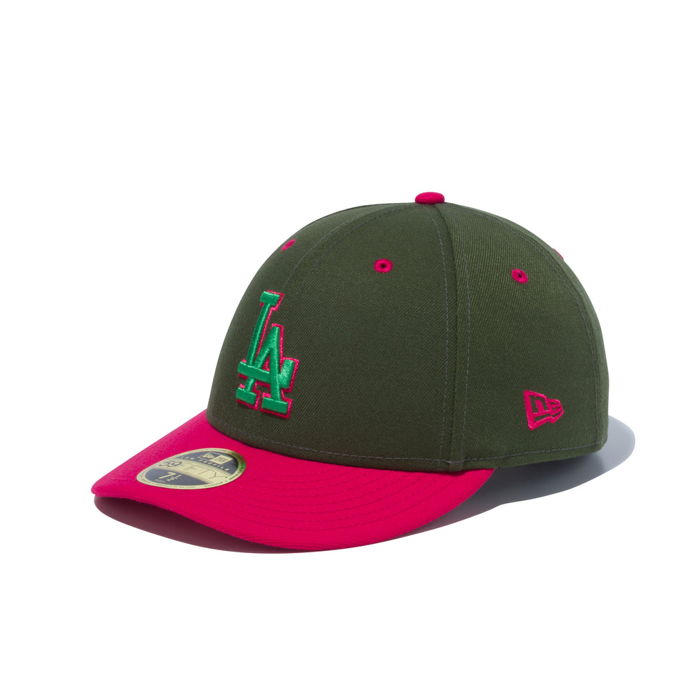 LP 59FIFTY MLB カスタム ロサンゼルス・ドジャース ダークグリーン × ストロベリー ブライトローズバイザー