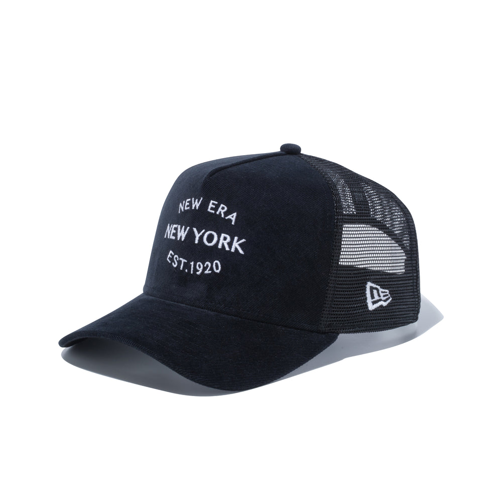 9FORTY A-Frame トラッカー マイクロコーデュロイ NEW ERA NEW YORK EST 1920 ブラック / ブラックメッシュ