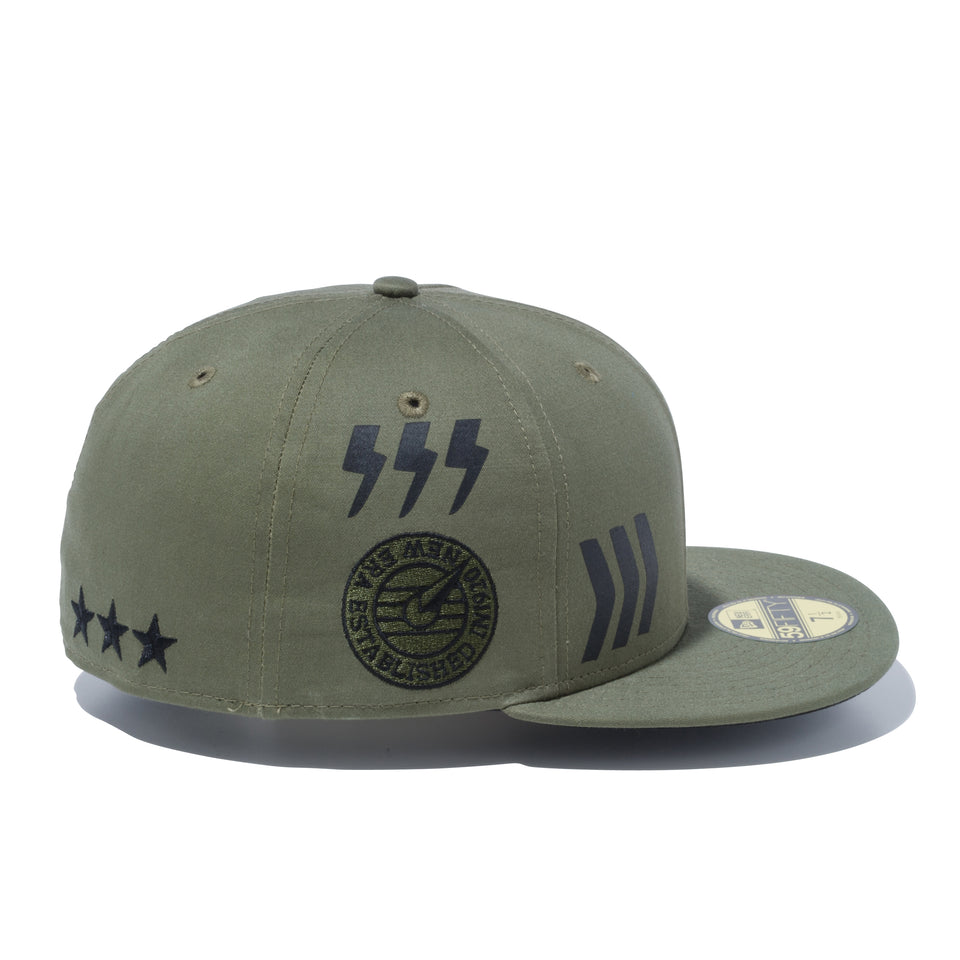 59FIFTY バックサテン マルチプリント オリーブ × ブラック