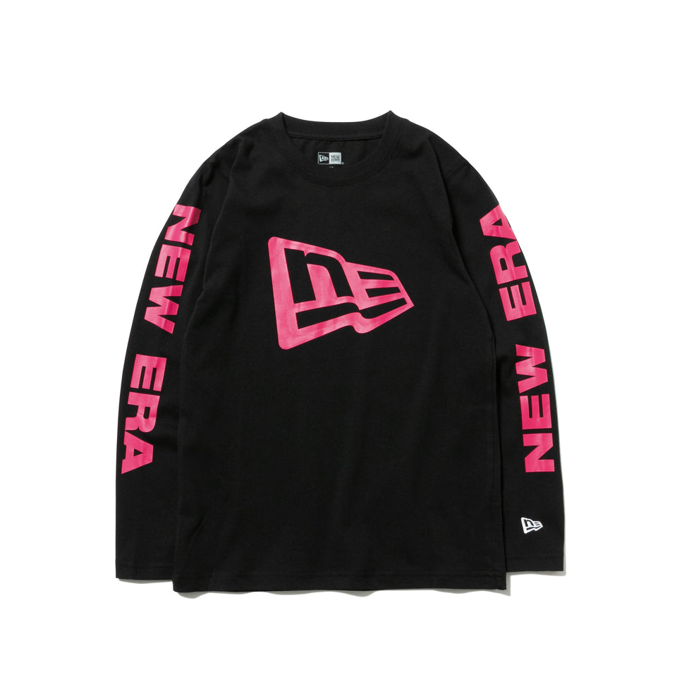 Youth 長袖 コットン Tシャツ フラッグロゴ ブラック × ピンク