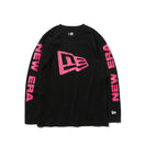 Youth 長袖 コットン Tシャツ フラッグロゴ ブラック × ピンク