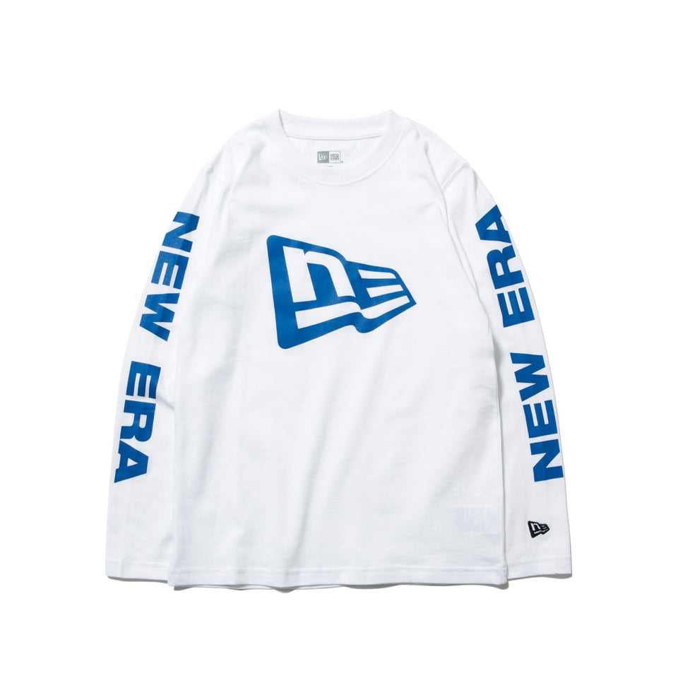 Youth 長袖 コットン Tシャツ フラッグロゴ ホワイト × ブルー