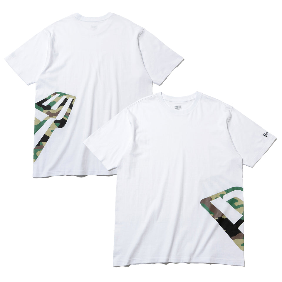 半袖 コットン Tシャツ サイドロゴ ズームアップ フラッグロゴ リラックスフィット ホワイト