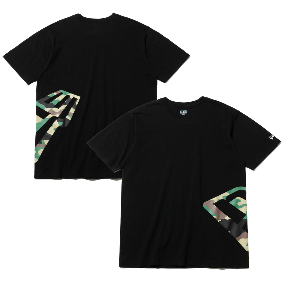 半袖 コットン Tシャツ サイドロゴ ズームアップ フラッグロゴ リラックスフィット ブラック