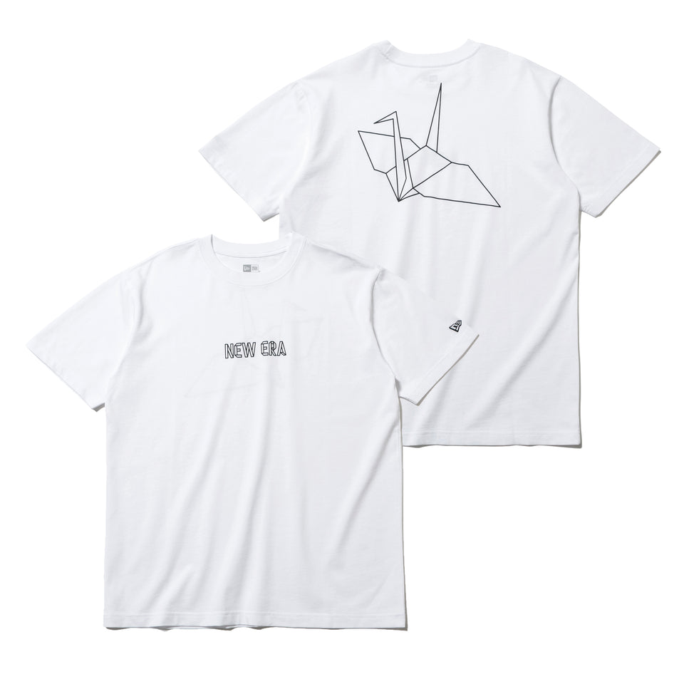 半袖　コットン Tシャツ 折り紙 NEW ERA 鶴　ロゴ　ホワイト　×　ブラック レギュラーフィット
