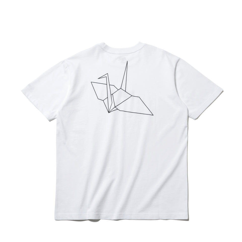 半袖　コットン Tシャツ 折り紙 NEW ERA 鶴　ロゴ　ホワイト　×　ブラック レギュラーフィット