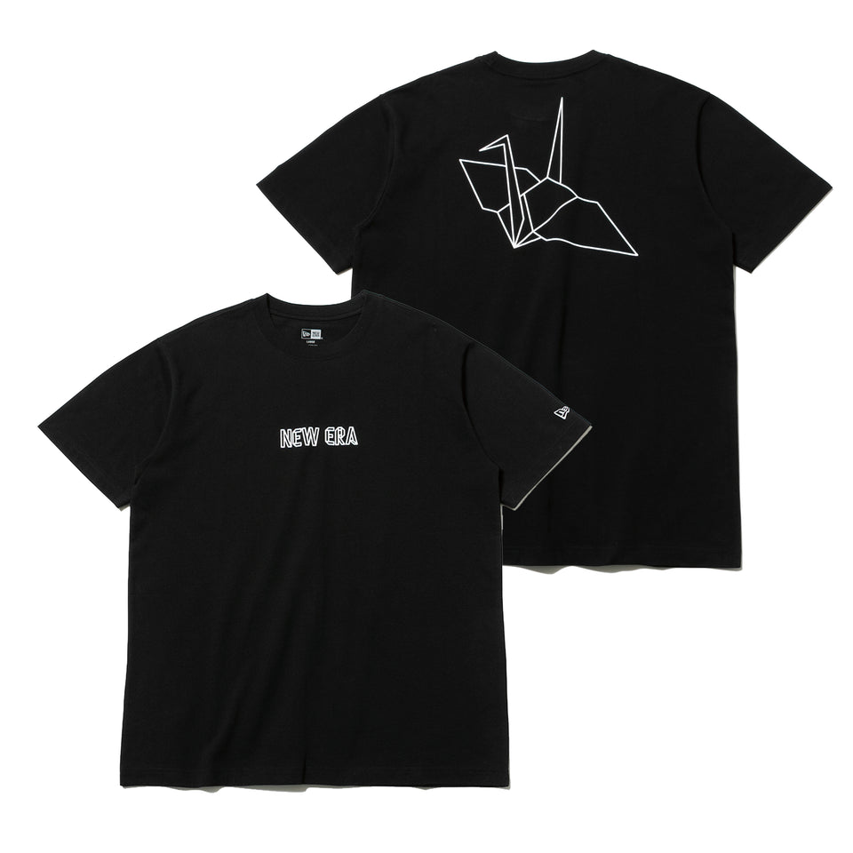 半袖　コットン Tシャツ 折り紙 NEW ERA 鶴　ロゴ　ブラック　×　ホワイト レギュラーフィット
