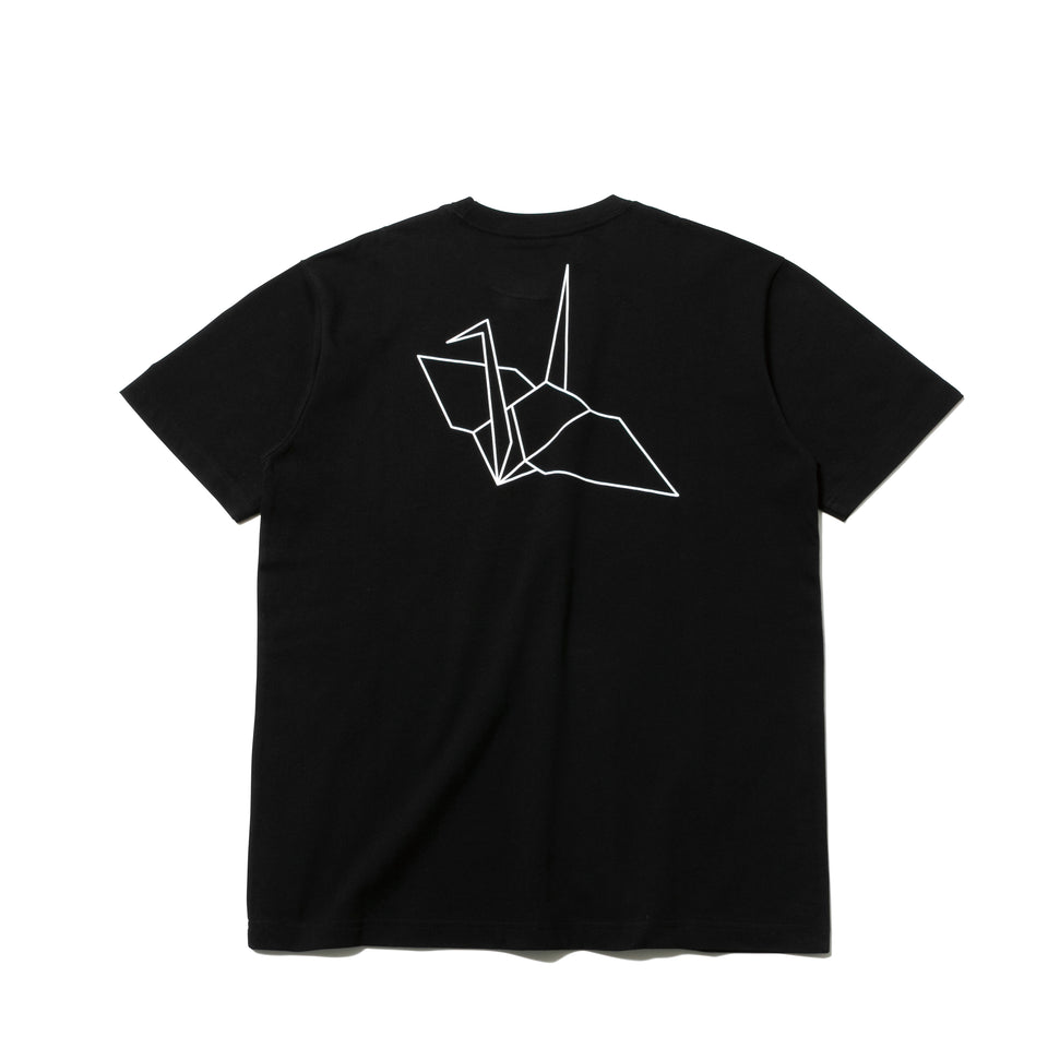 半袖　コットン Tシャツ 折り紙 NEW ERA 鶴　ロゴ　ブラック　×　ホワイト レギュラーフィット