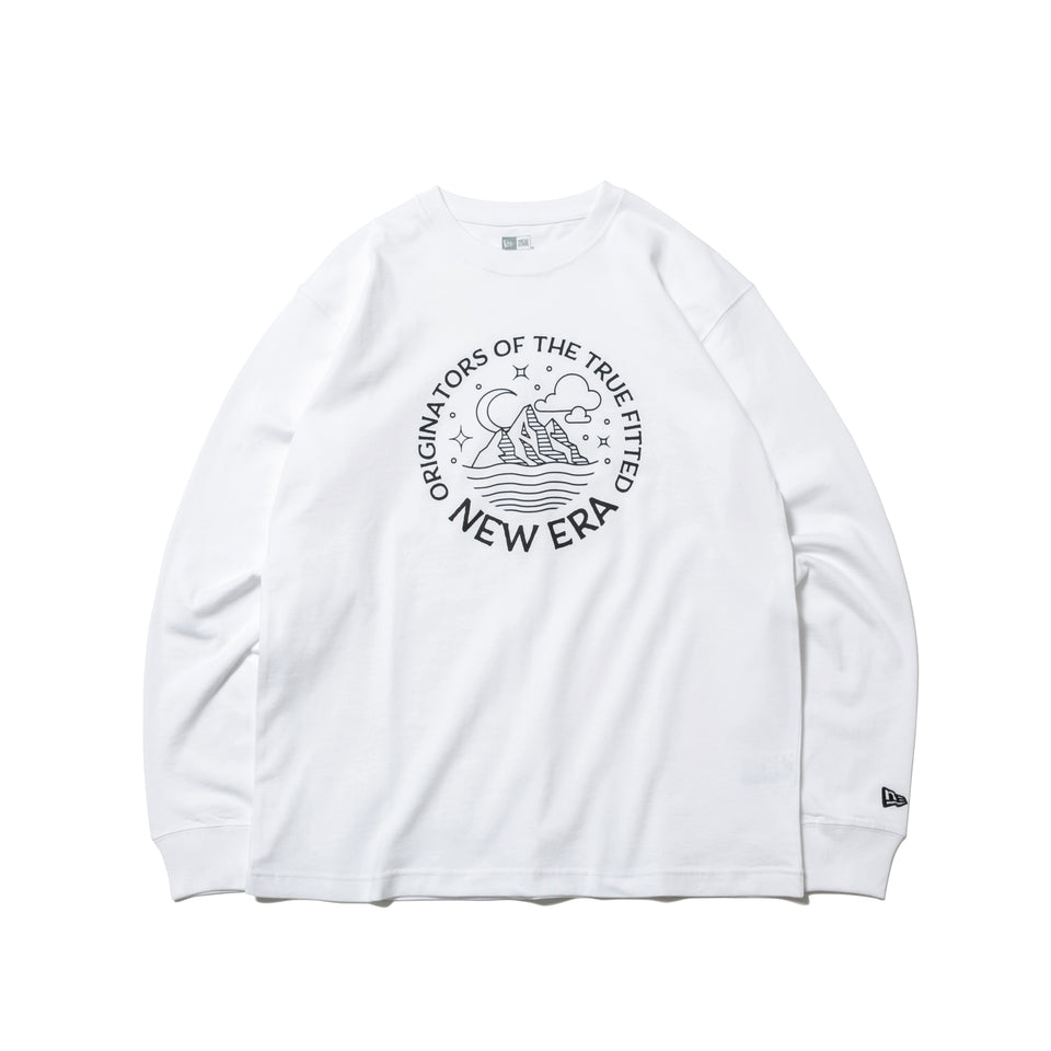 長袖 コットン Tシャツ ムーン&マウンテン ホワイト【ニューエラ アウトドア】