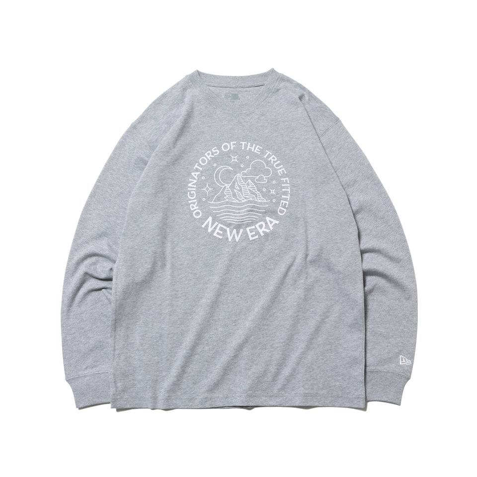 長袖 コットン Tシャツ ムーン&マウンテン グレー【ニューエラ アウトドア】
