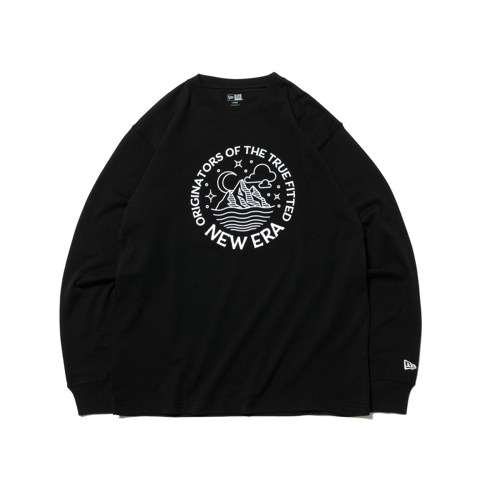 長袖 コットン Tシャツ ムーン&マウンテン ブラック【ニューエラ アウトドア】