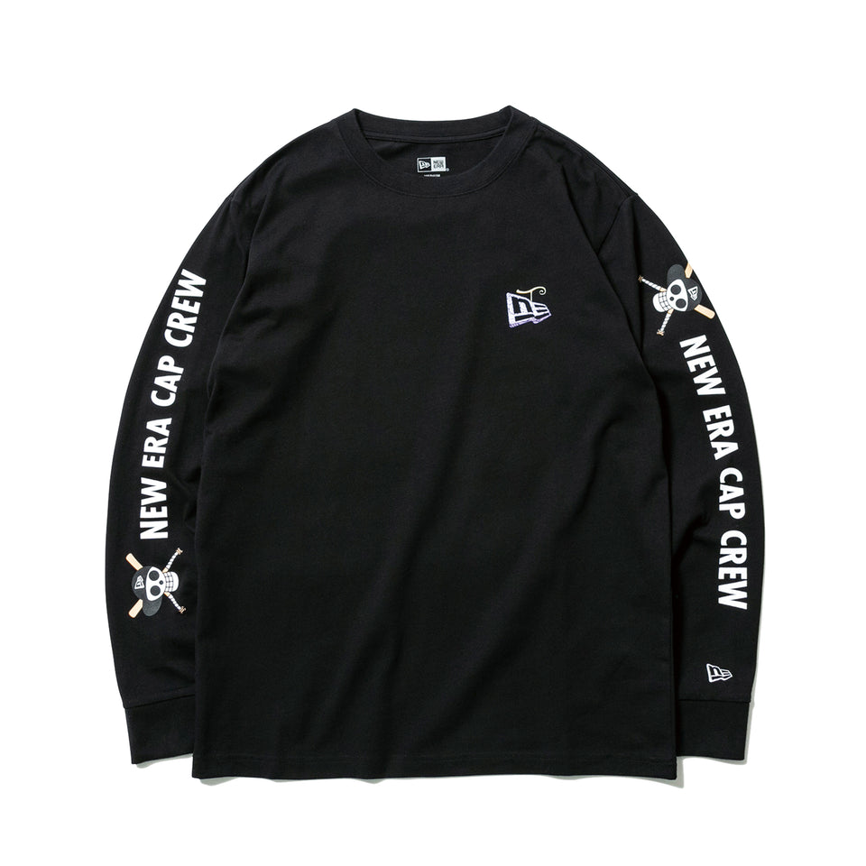 長袖 コットン Tシャツ ONE PIECE ワンピース 悪魔の実 フラッグロゴ NEW ERA CAP CREW ブラック